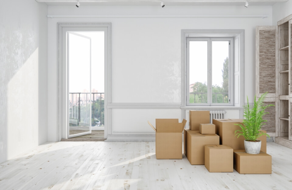 Moving boxes in a clean, tidy home
